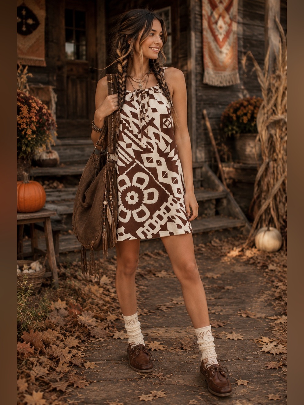 NWT Urban Outfitters BDG Urban Outfitters Eva Printed Mini Shift Dress- Brown